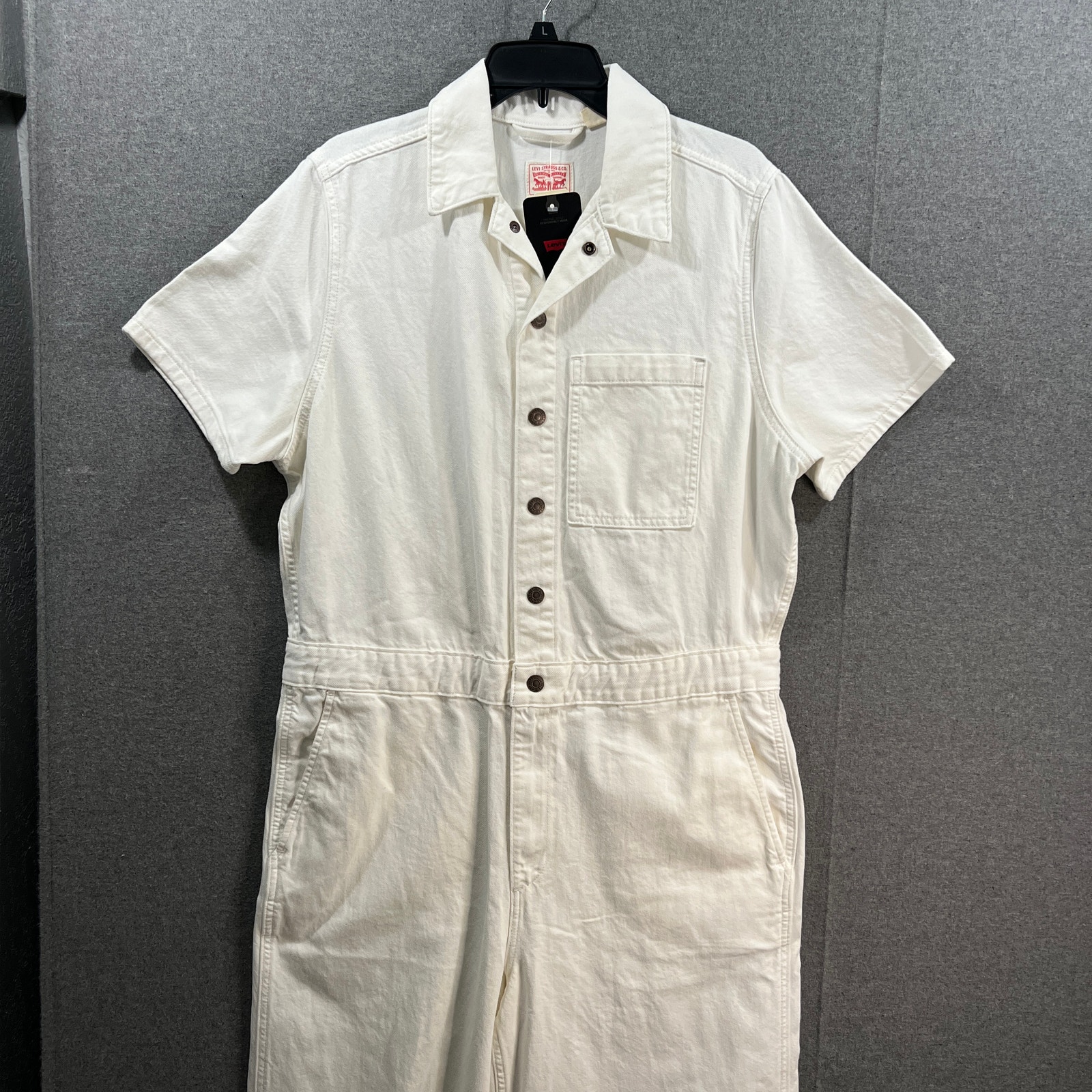 Levi's Heritage Short Sleeve White Denim Jumpsuit Size L