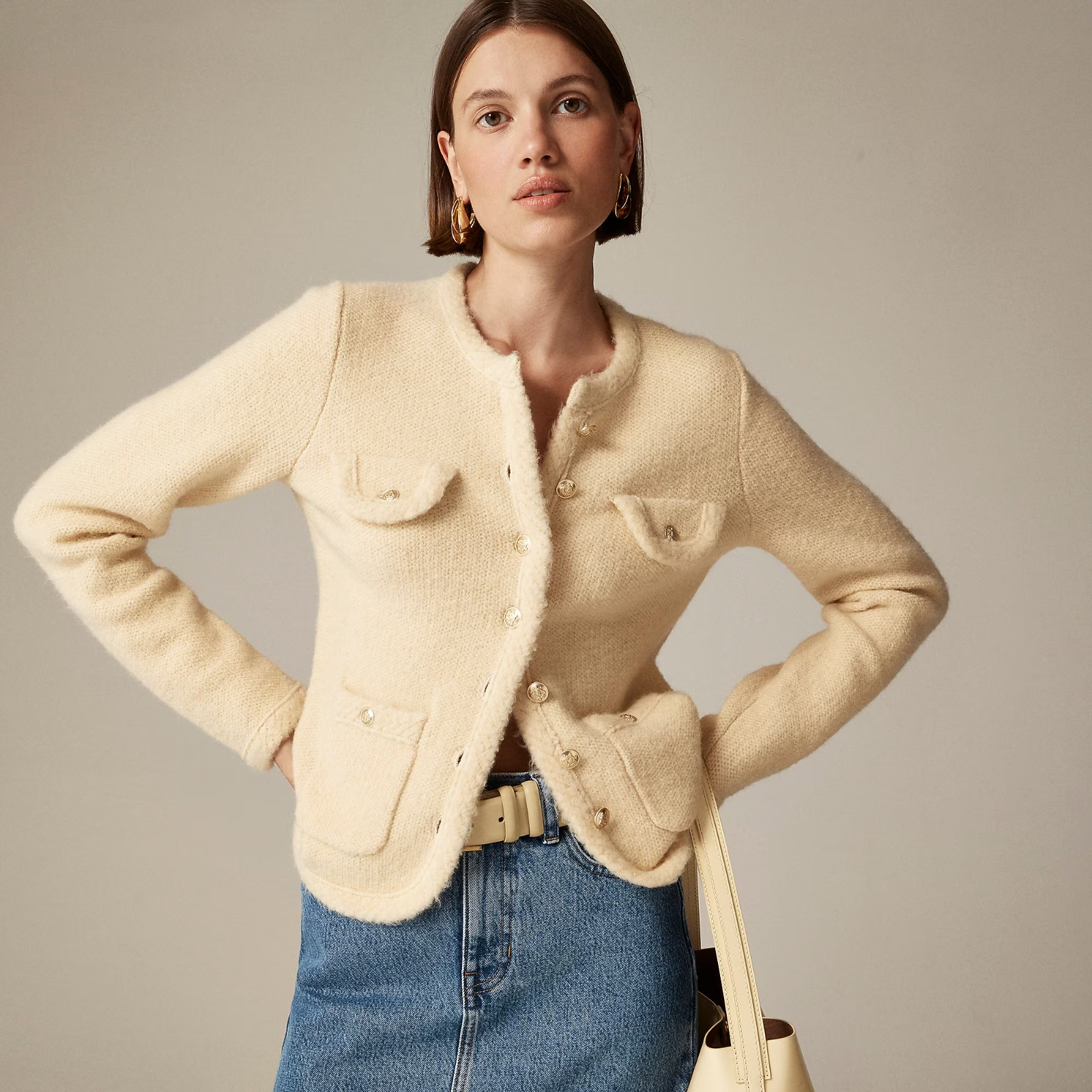 J.Crew Textured Sweater Lady Jacket in Aged Parchment, Size X-Small