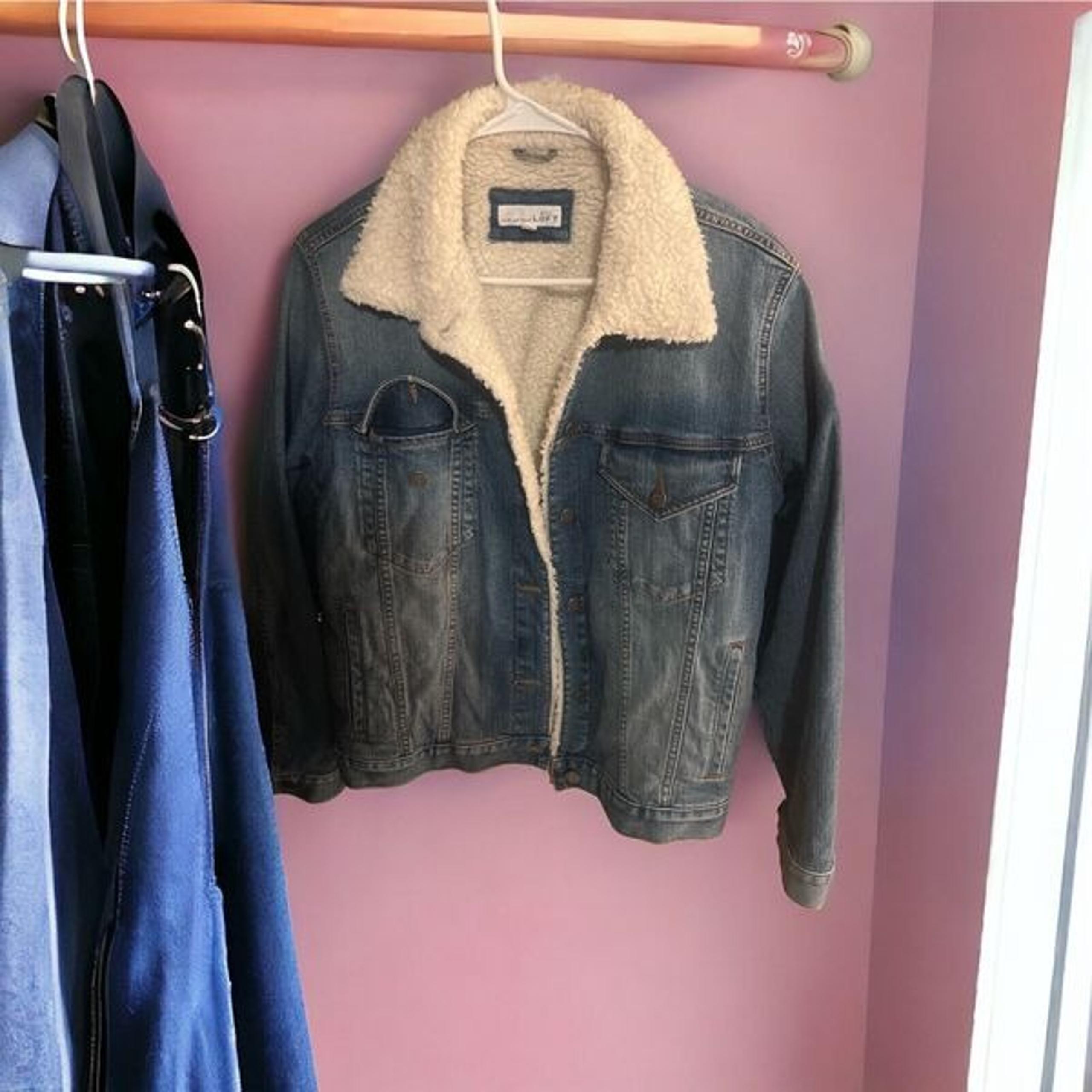 Ann Taylor Loft Womens Jean Jacket Sherpa Lined Trim Large