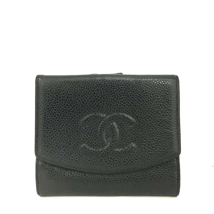 CHANEL CC Logo Black Caviar Skin Bifold Wallet