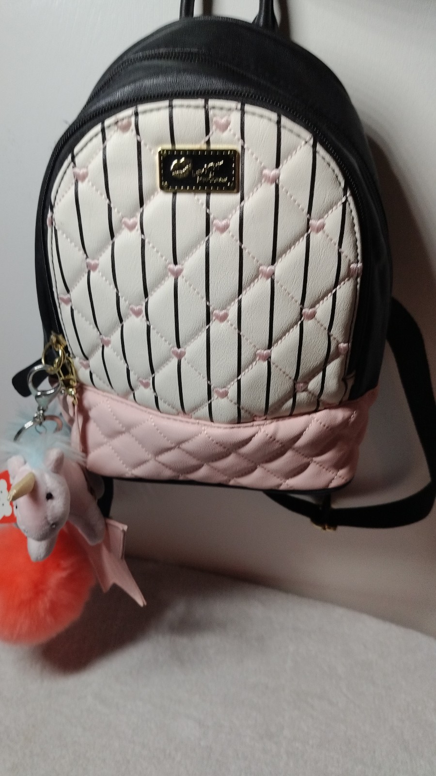 Betsey Johnson medium backpack pink and black Used