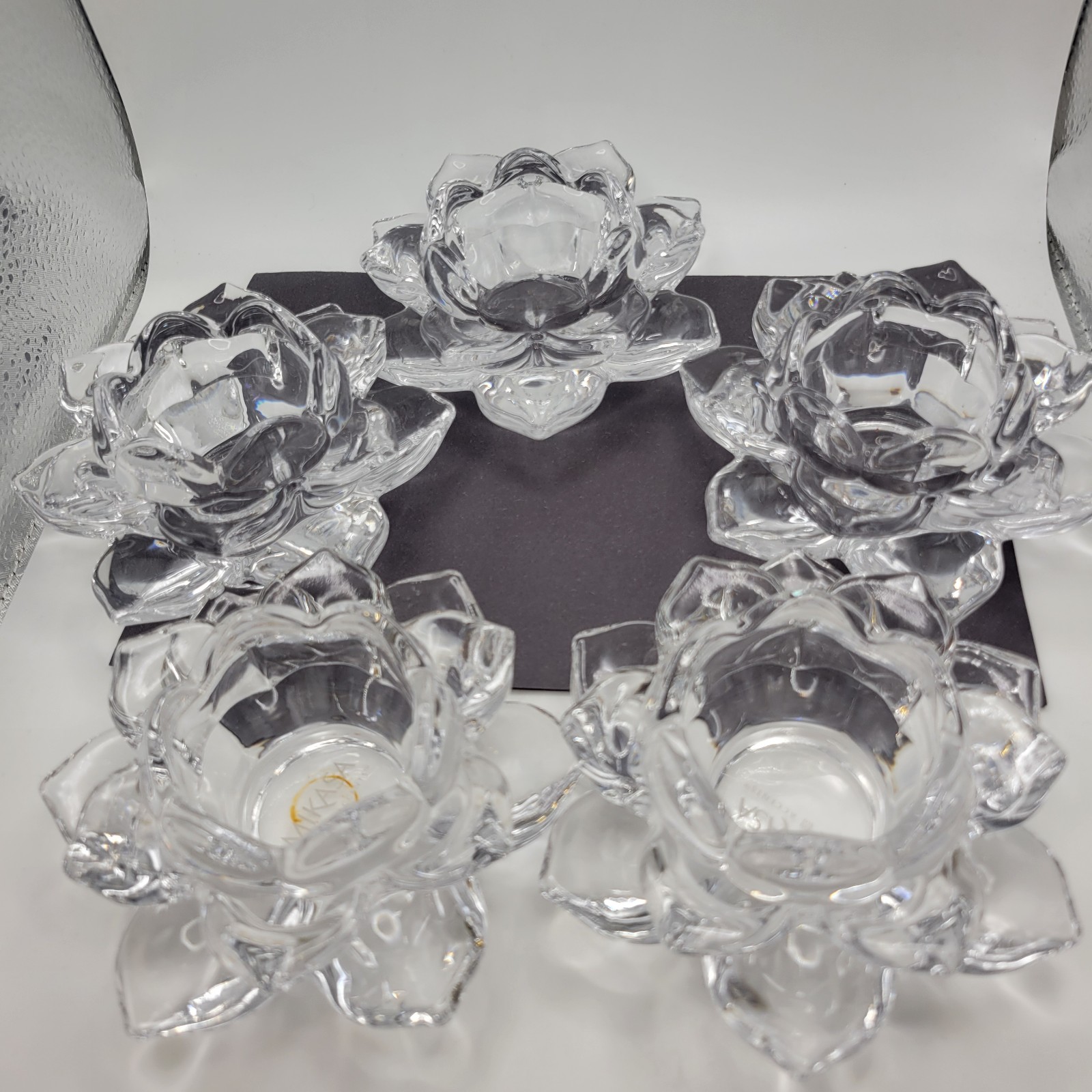 Set Of 5 Mikasa Clear Glass Lotus Flower Votives Candle Holders 2.5 x5