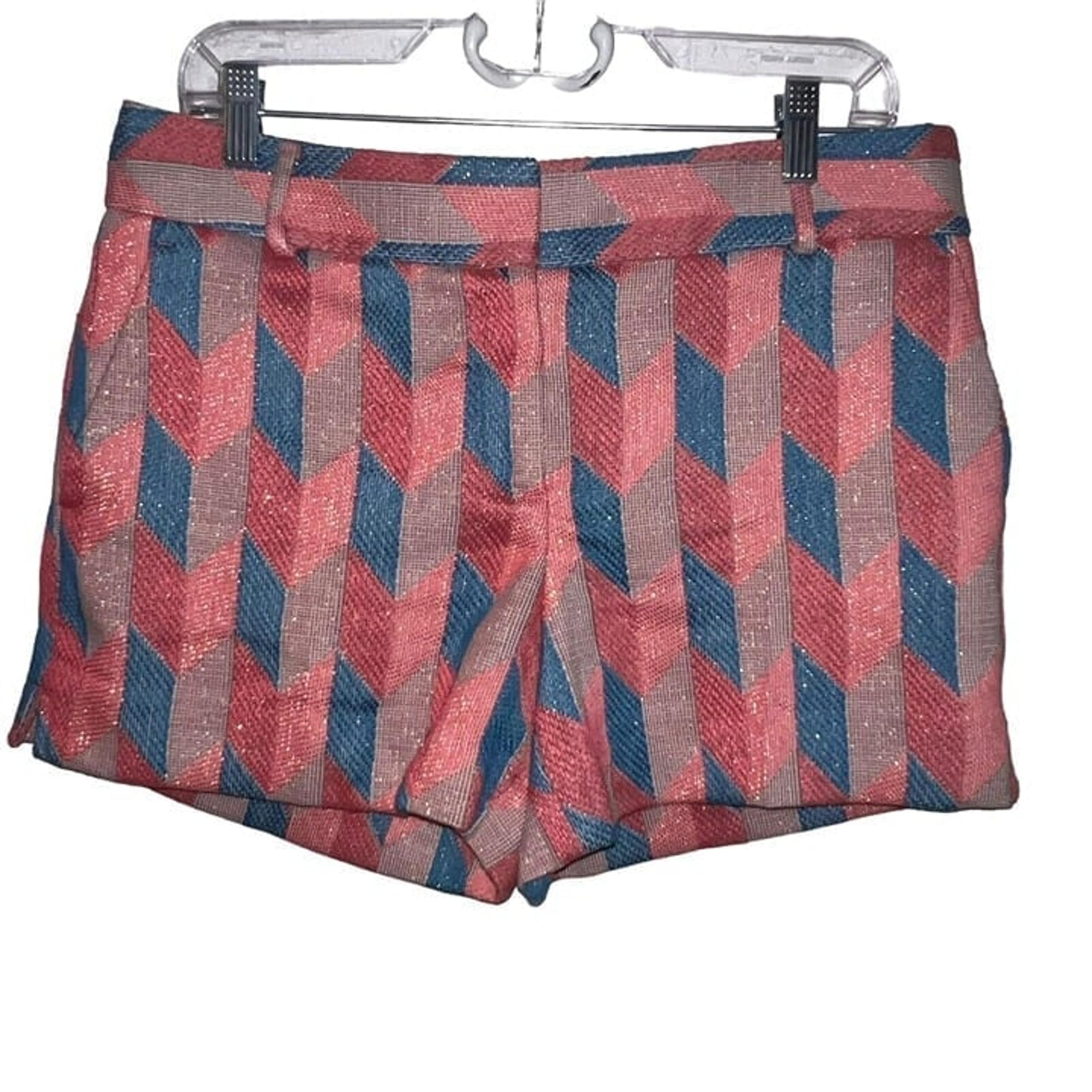 ANN TAYLOR LOFT THE RIVIERA SHORT CHEVRON METALLIC BLUE PINK WOMEN SIZE 6