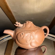 Vintage Chinese Yixing Zisha Dragon and Koi Teapot Dragon