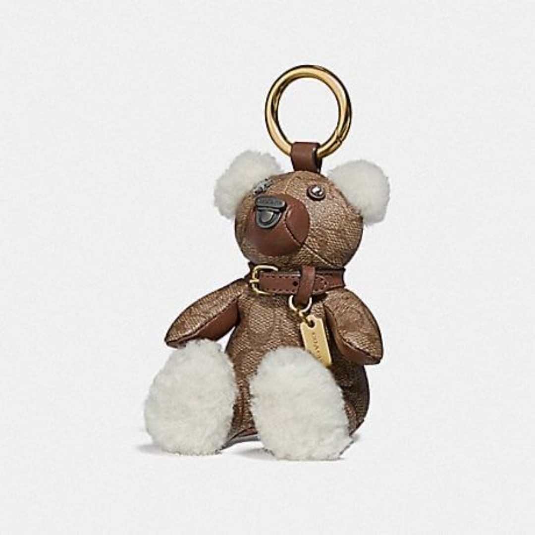 COACH Bear Bag Charm Keychain In Signature Canvas NWT