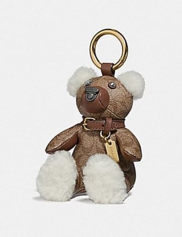 COACH Bear Bag Charm Keychain In Signature Canvas NWT