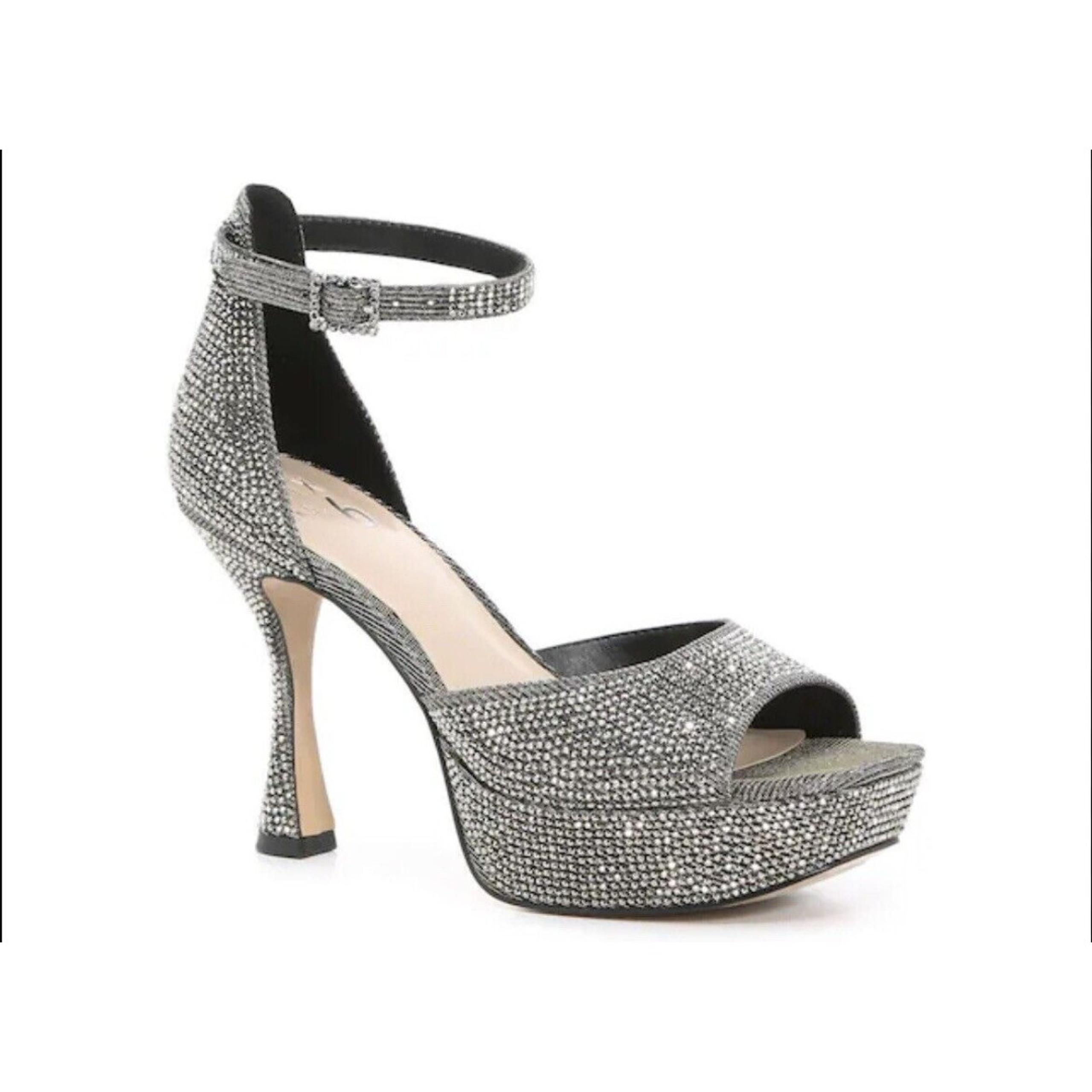 Women's Mix No. 6 Lapea Silver Platform Sandal Rhinestone Covered Size 9 1/2