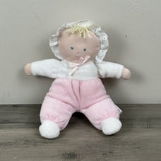 Eden Baby Doll Pink Terry Cloth Blonde Yarn Hair Bonnet Plush Girl Lovey Vtg 10