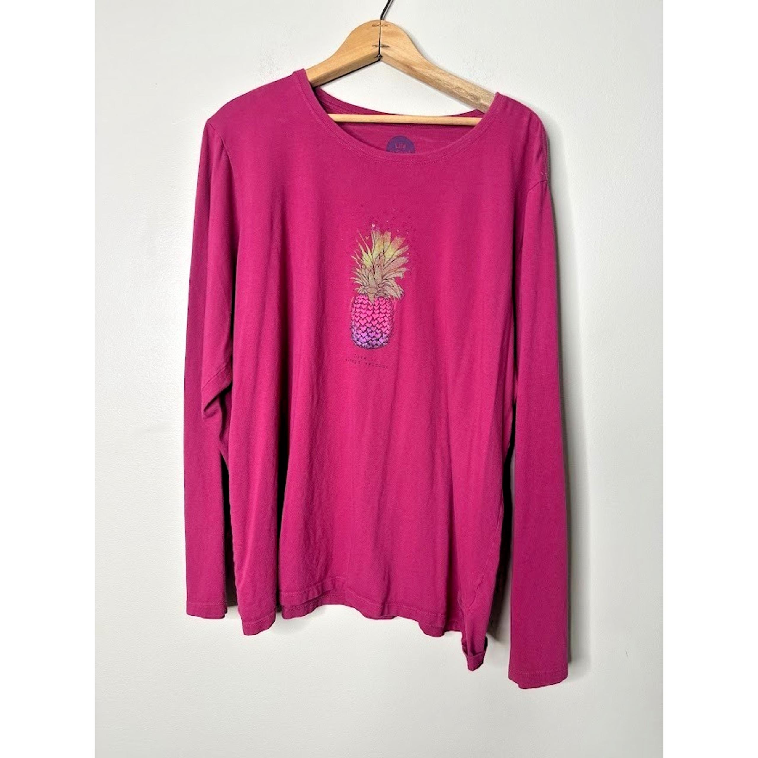 Life Is Good Shirt Womens XXL Cotton Crusher Tee Pineapple Long Sleeve Beach
