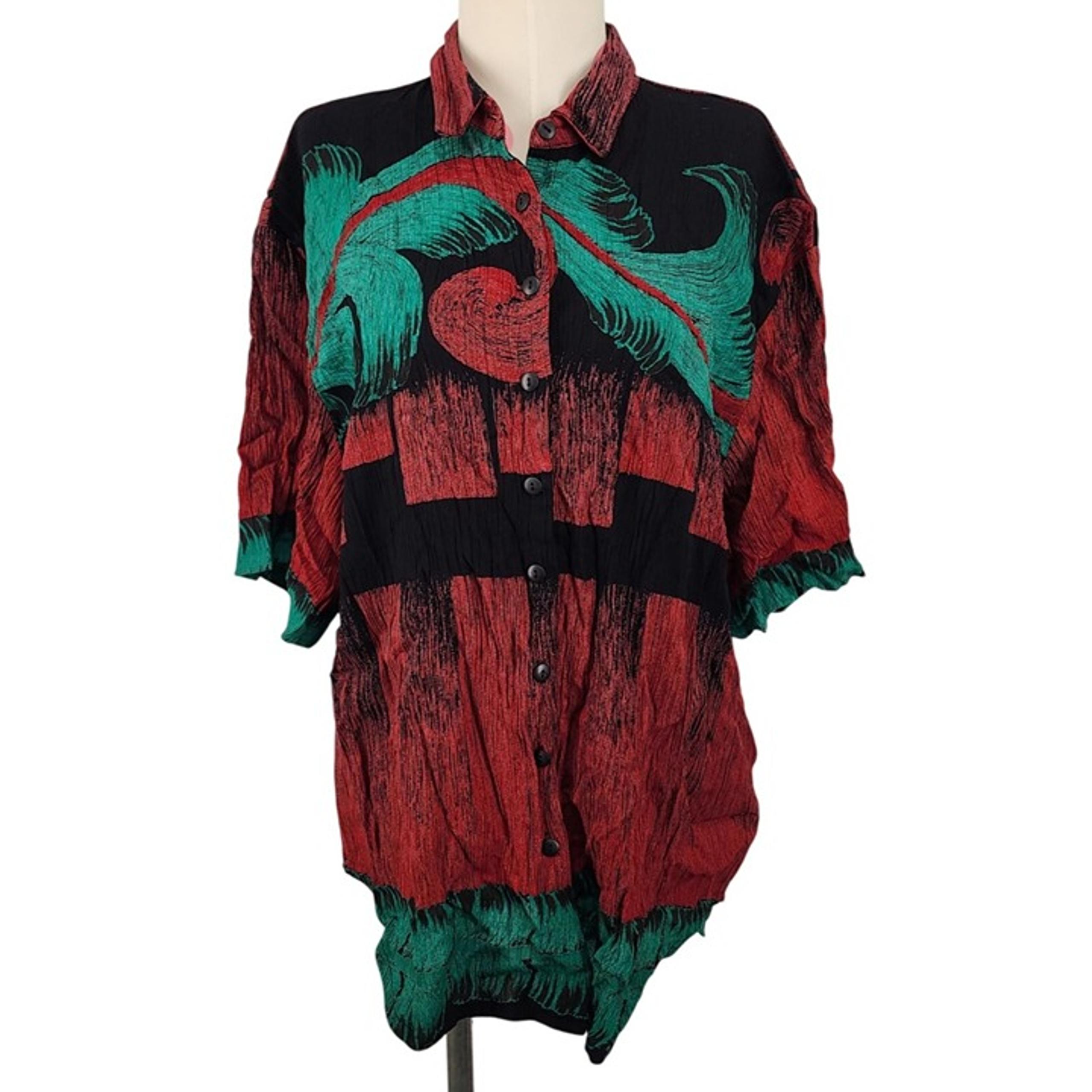 Women's Vintage Tangents Abstract Art Button Down Blouse Shirt Top Large Flowy