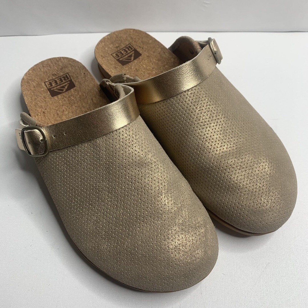 Reef Cushion Sage Se Gold Metallic Leather Cork Sandals