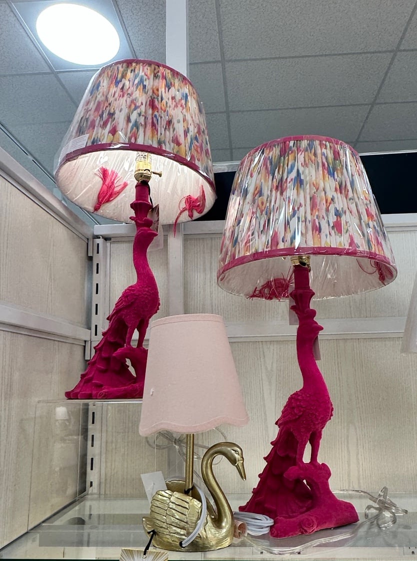 Flocked peacock lamps set of 2