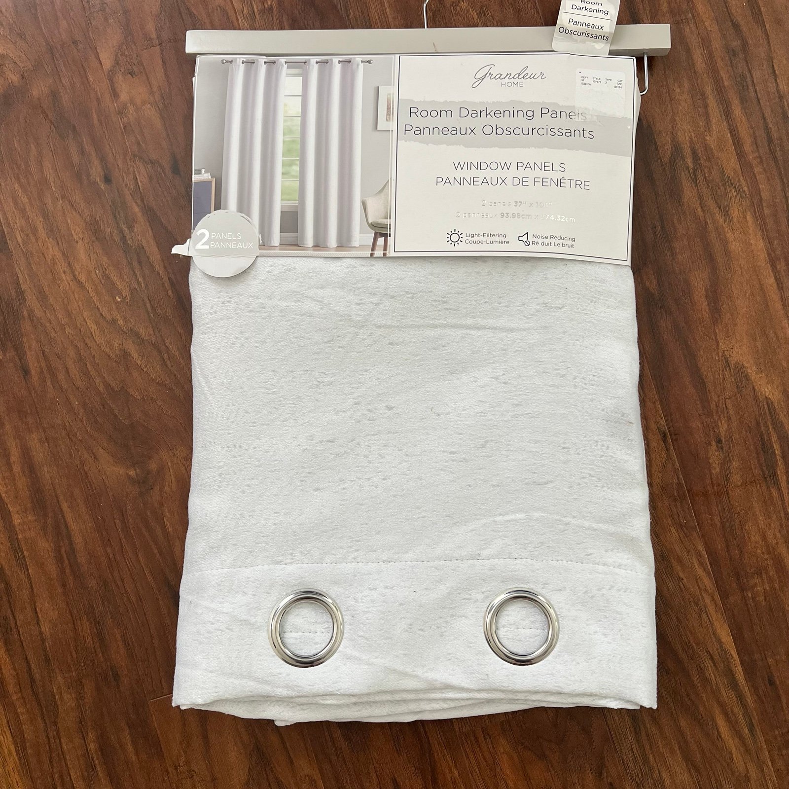 New Grandeur home 2 pack white/gray window panels curtains 37”x108”