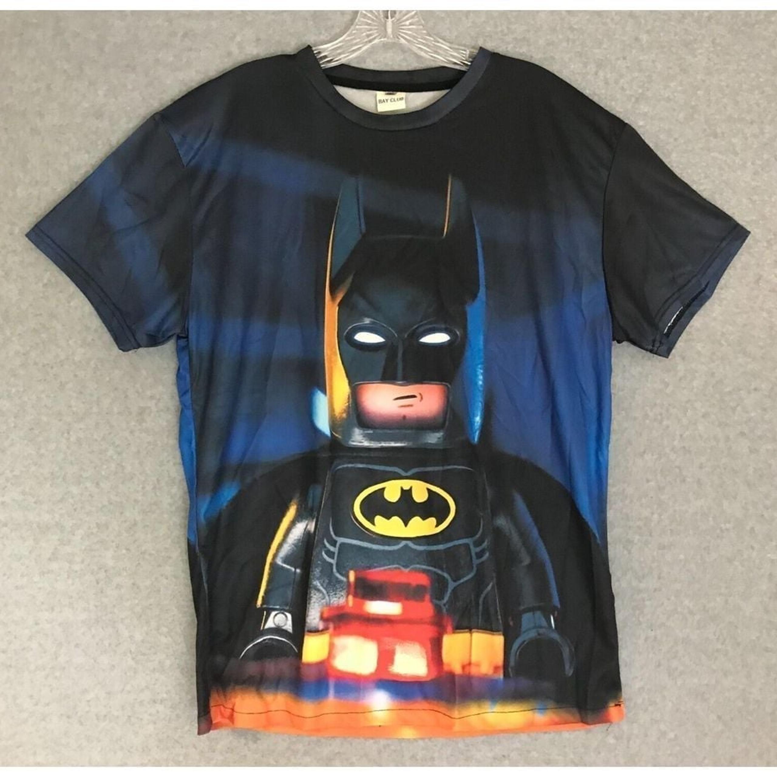 NEW! Batman Shirt Mens Large "All Over Print" Short Sleeve Bay Club Polyester
