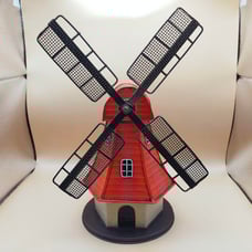 Tin house, windmill house, orange miniature, red and beige.