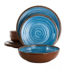 Elama Rippled Tides Melamine Dinnerware Set of 12 Pieces.