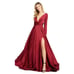 IEENA for Mac Duggal Long Sleeve Ruched Waist satin V-neck