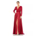 IEENA for Mac Duggal Long Sleeve Ruched Waist satin V-neck