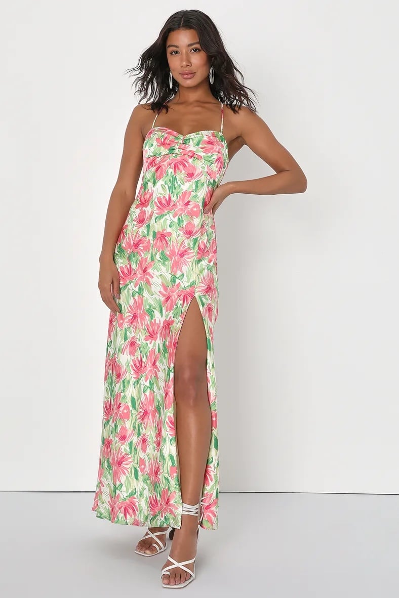 Lulu’s vacay getaway ivory multi floral print backless maxi dress