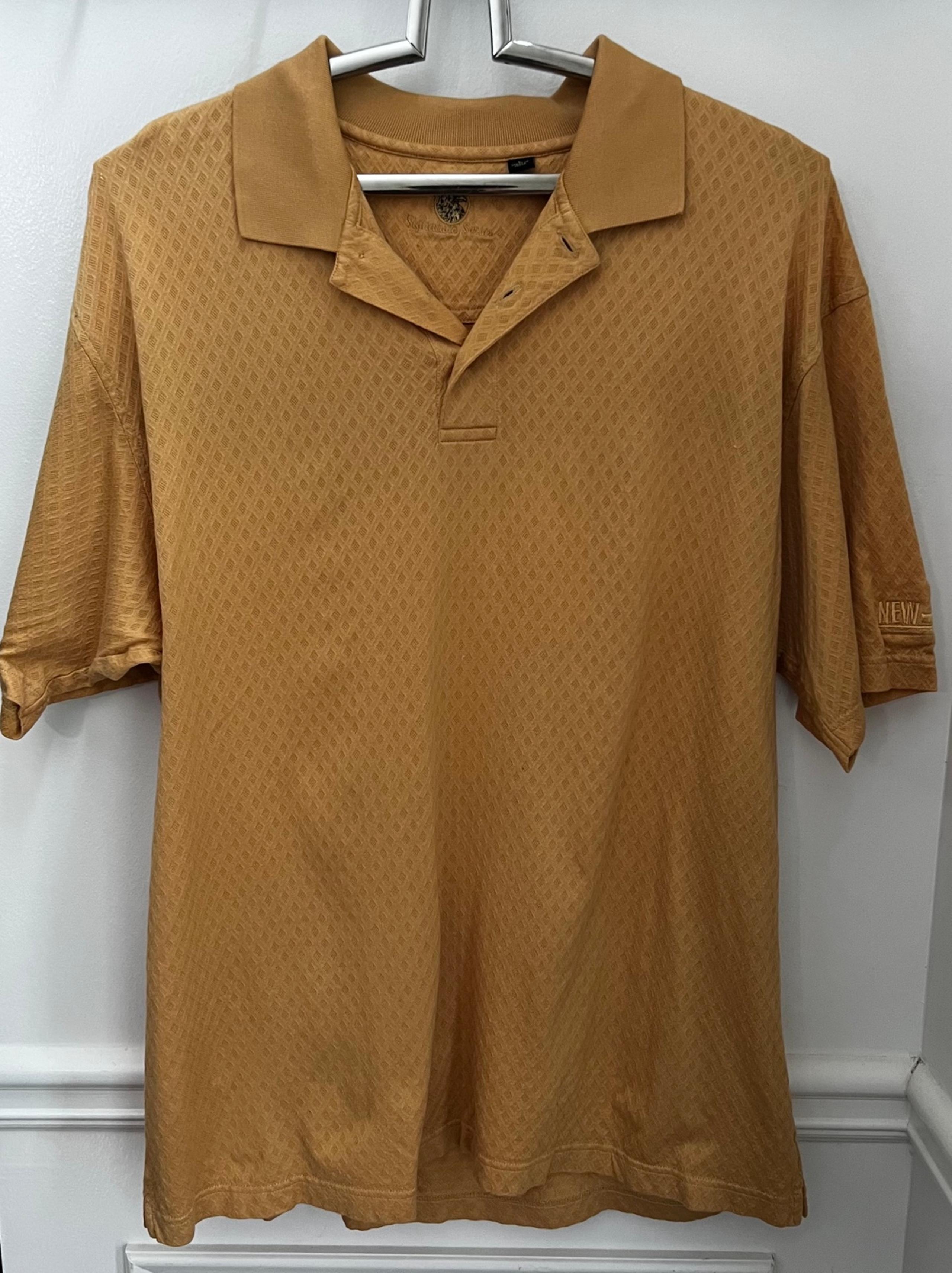 Eagle Dry Goods Shirt Mens  Gold V-Neck Button Up Short Sleeve Size L