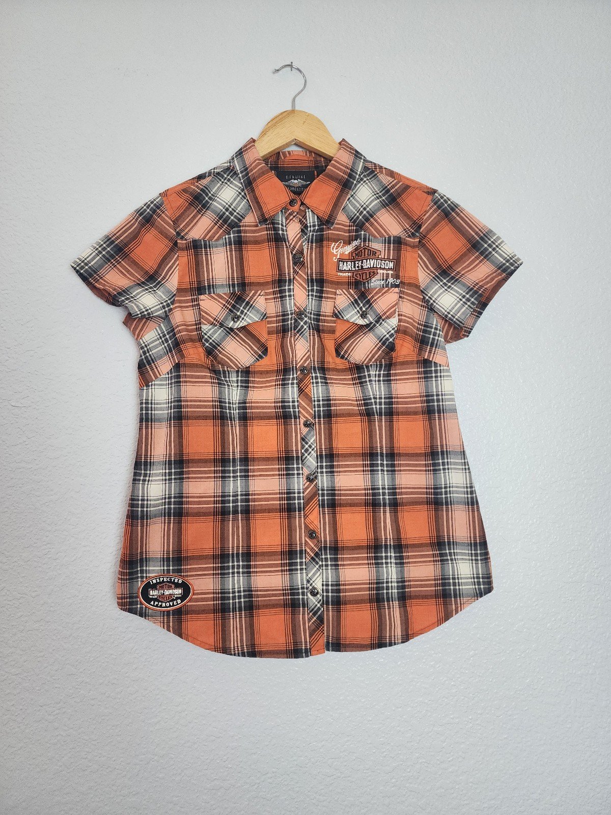 Harley Davidson Genuine Oil Can Plaid Short Sleeve Shirt Size M