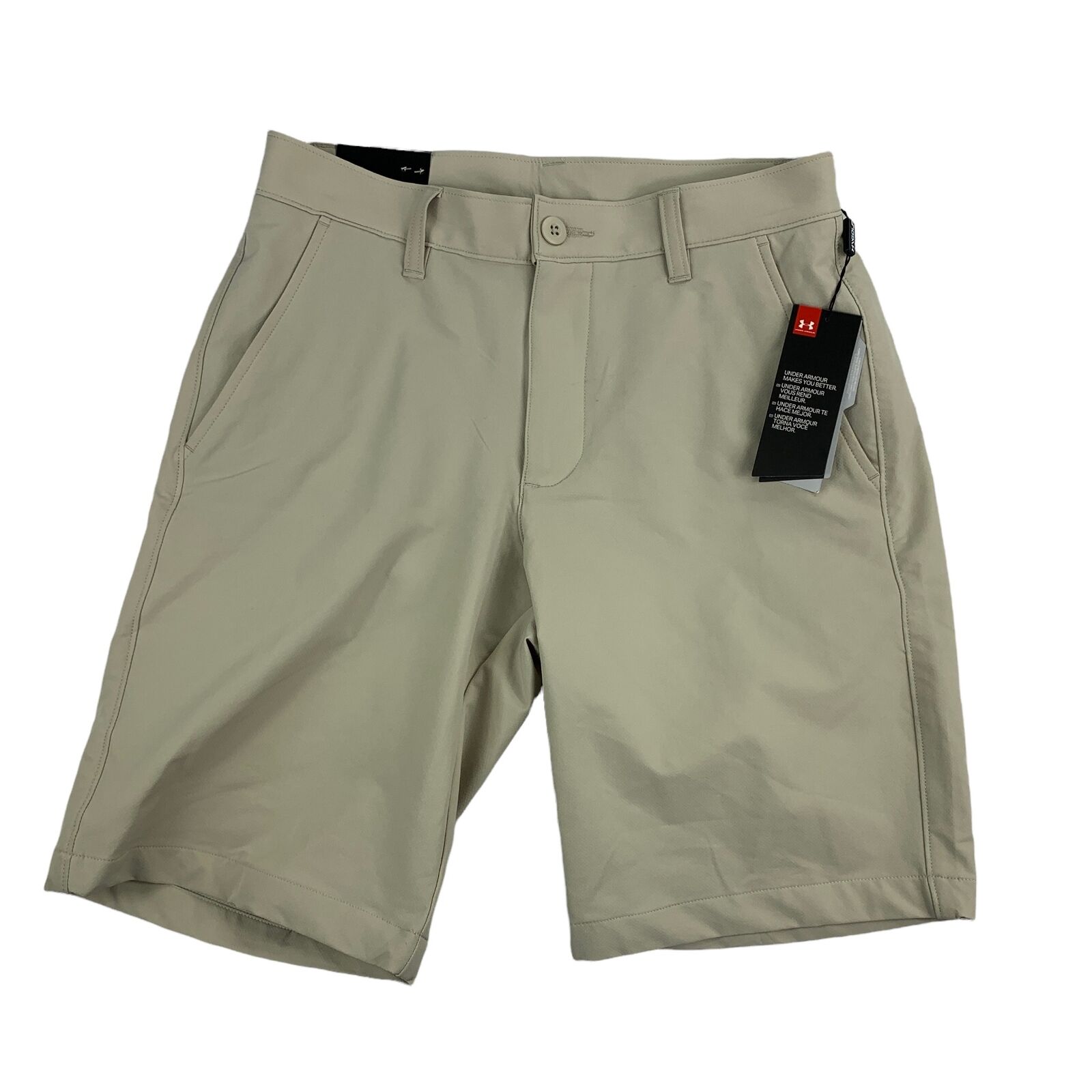 Under Armour Mens Tech 10 Golf Chino Flat Front Shorts Beige 30
