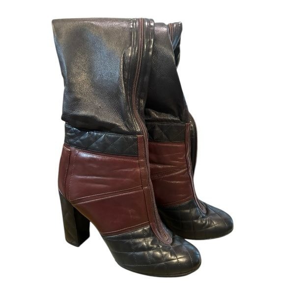 CHANEL Black & Burgundy Leather Boots #443