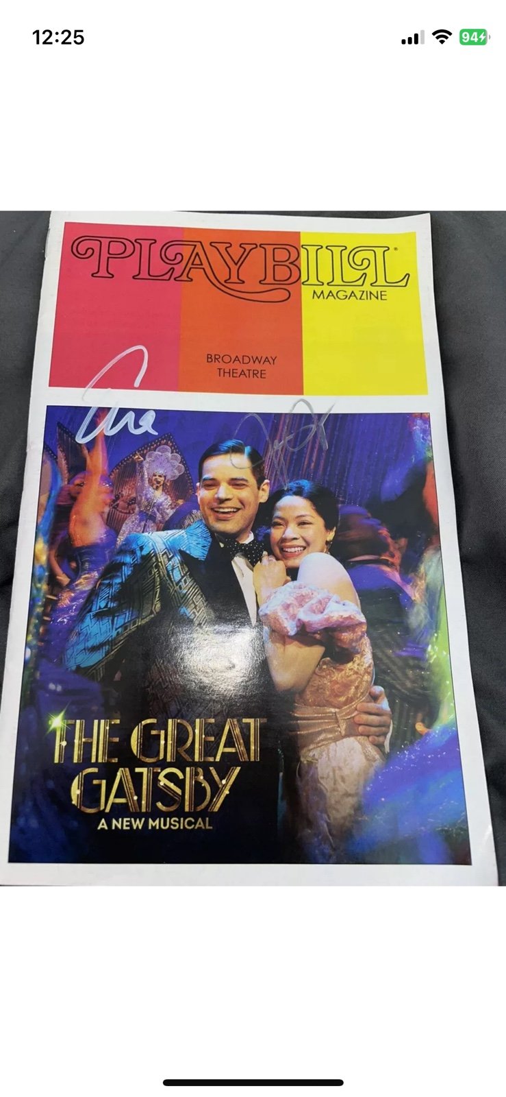 Jeremy Jordan Eva noblezada Gatsby signed Broadway legacy playbill musical