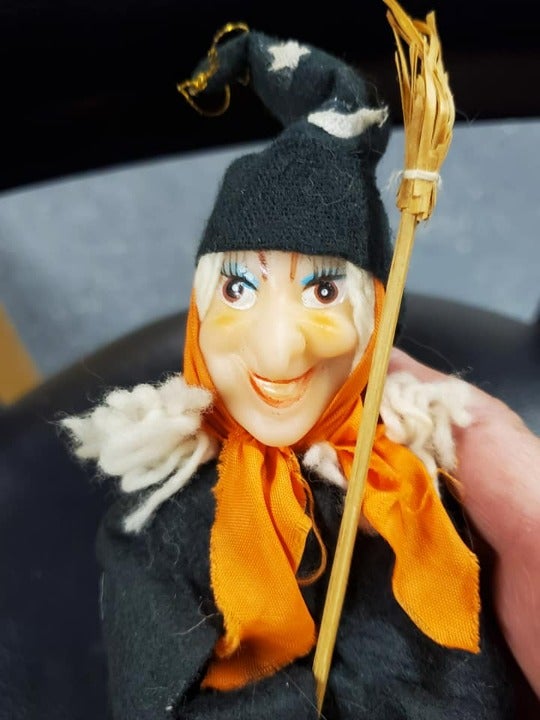 VINTAGE RARE 1960s JAPAN HALLOWEEN WITCH RIDING BROOM Knee HUGGER