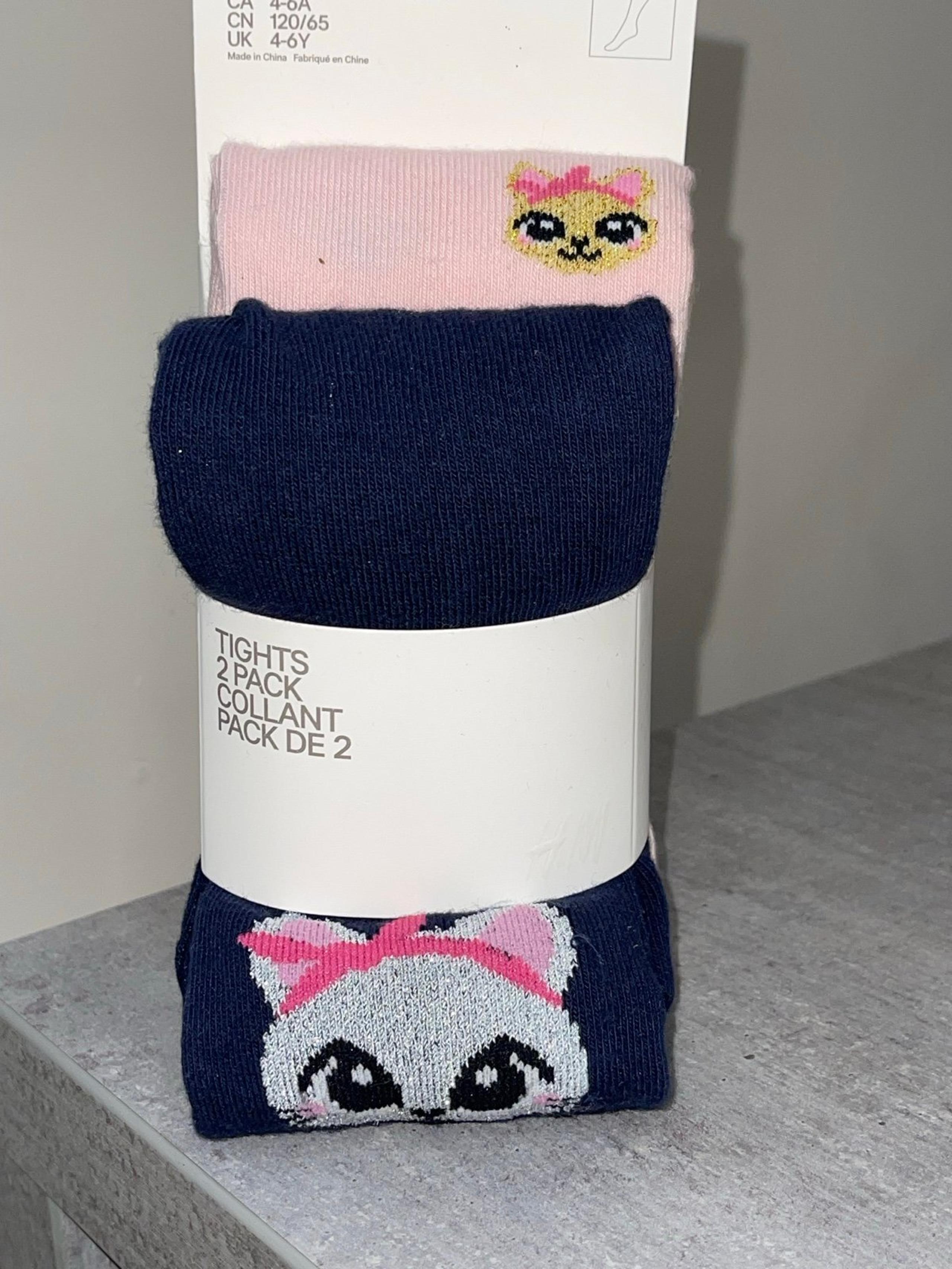 h&m girls tights pink/navy size 4-6