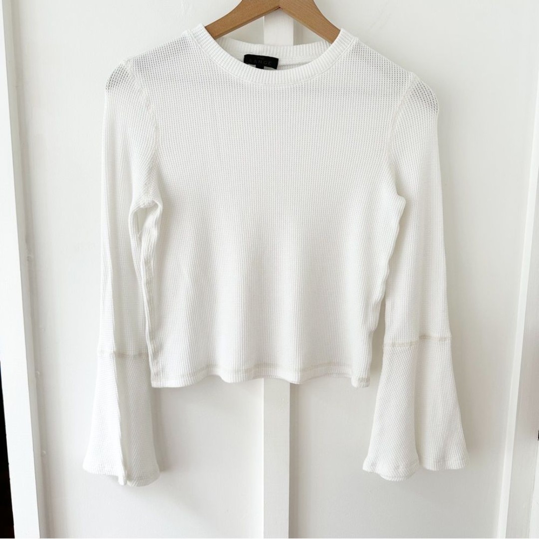 THE RANGE white waffle knit trumpet long sleeve shirt