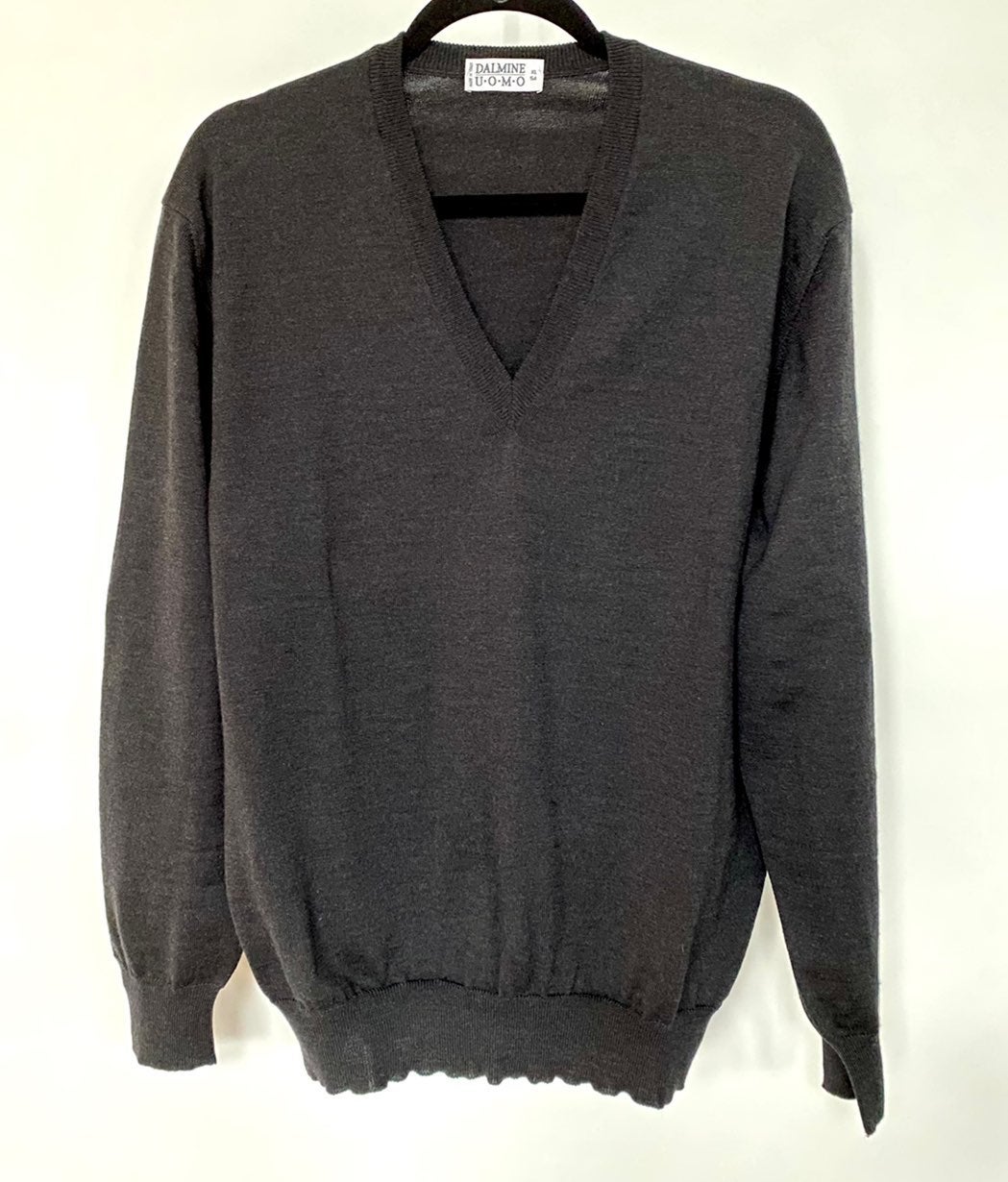 DALMINE UOMO Italian Dark Gray Pure New Wool Sweater, Size XL