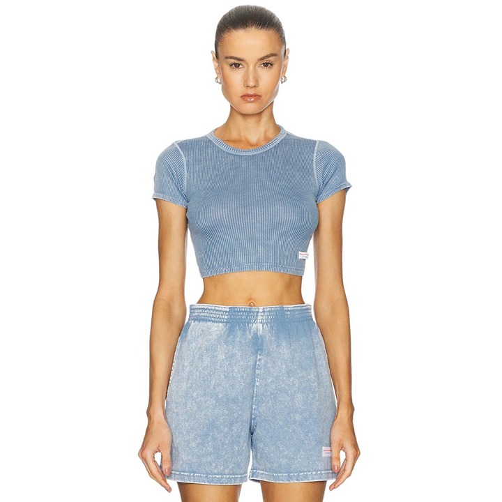 Alexander Wang Cropped Short Sleeve Tee in Washed Blue X-Small Womens