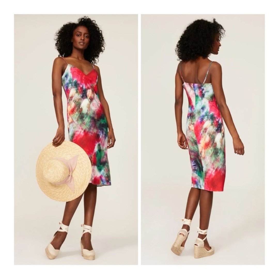 Adam Lippes Blurred Blooms Floral Silk Charmeuse Slip Spring Formal Dress Size 6