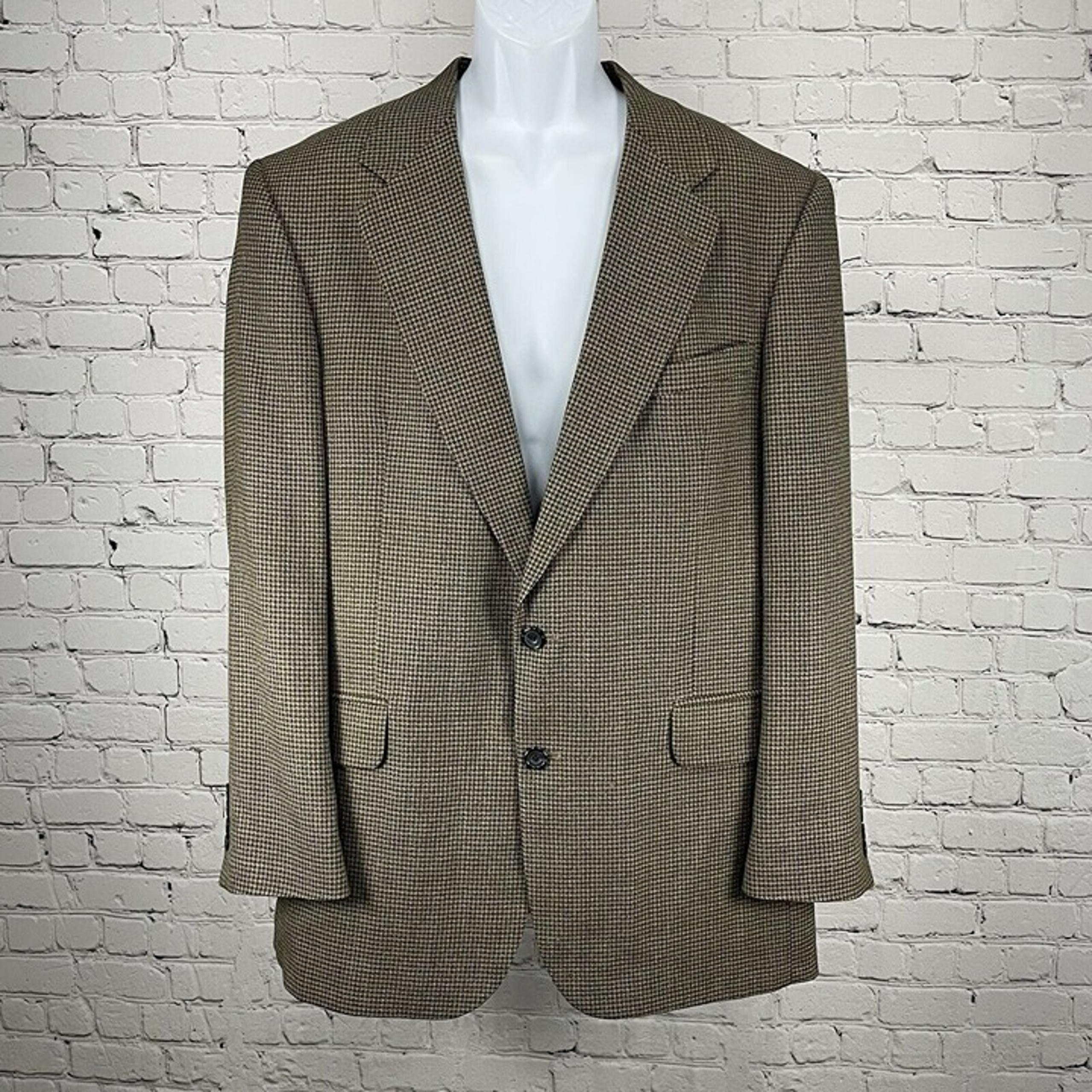 Oscar De La Renta Menswear Brown Wool Houndstooth 2 Button Blazer Size 44L