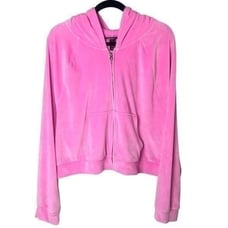 Victoria's Secret Y2K Style Pink Velour Long Sleeve Zip Front Hoodie Sz XL