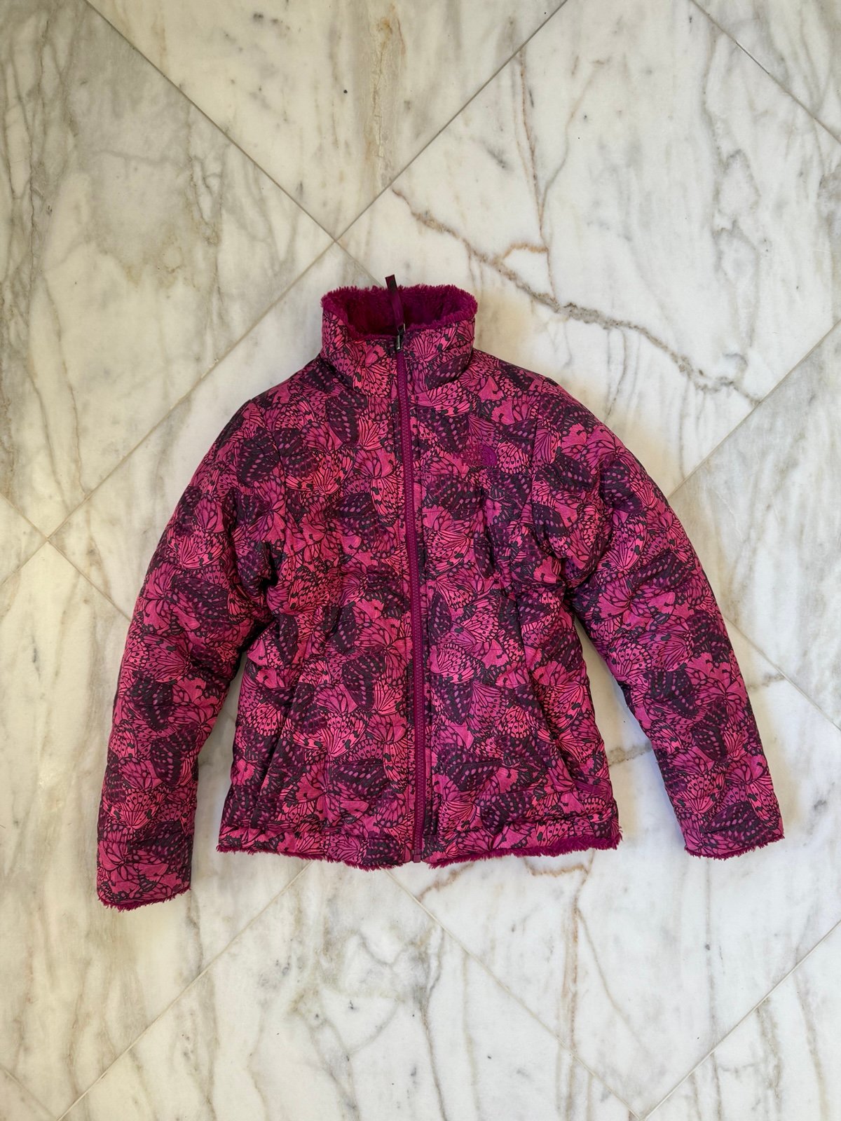 The North Face Girls’ Reversible Mossbud Jacket Pink Raspberry Medium 10 12 Kids