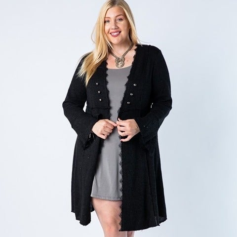 NWT VOCAL BLACK cardigan studded duster wrap USA military boho plus (1X-3X) 1X