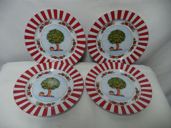 Mud Pie Apple Tree Cottage 8 Dessert Salad Snack Lunch Plate Set 4 Micro Dish