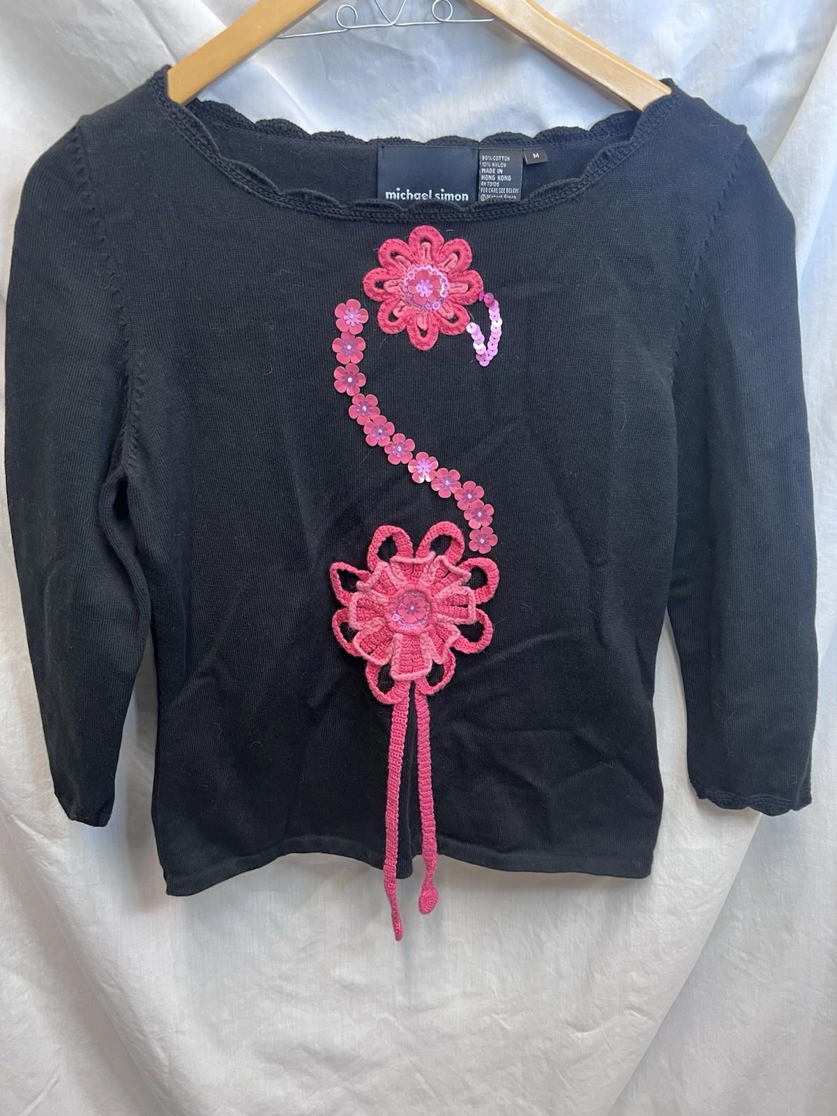 Michael Simon Flamingo Pullover Short Sleeve Sweater Medium VTG 2003 EUC