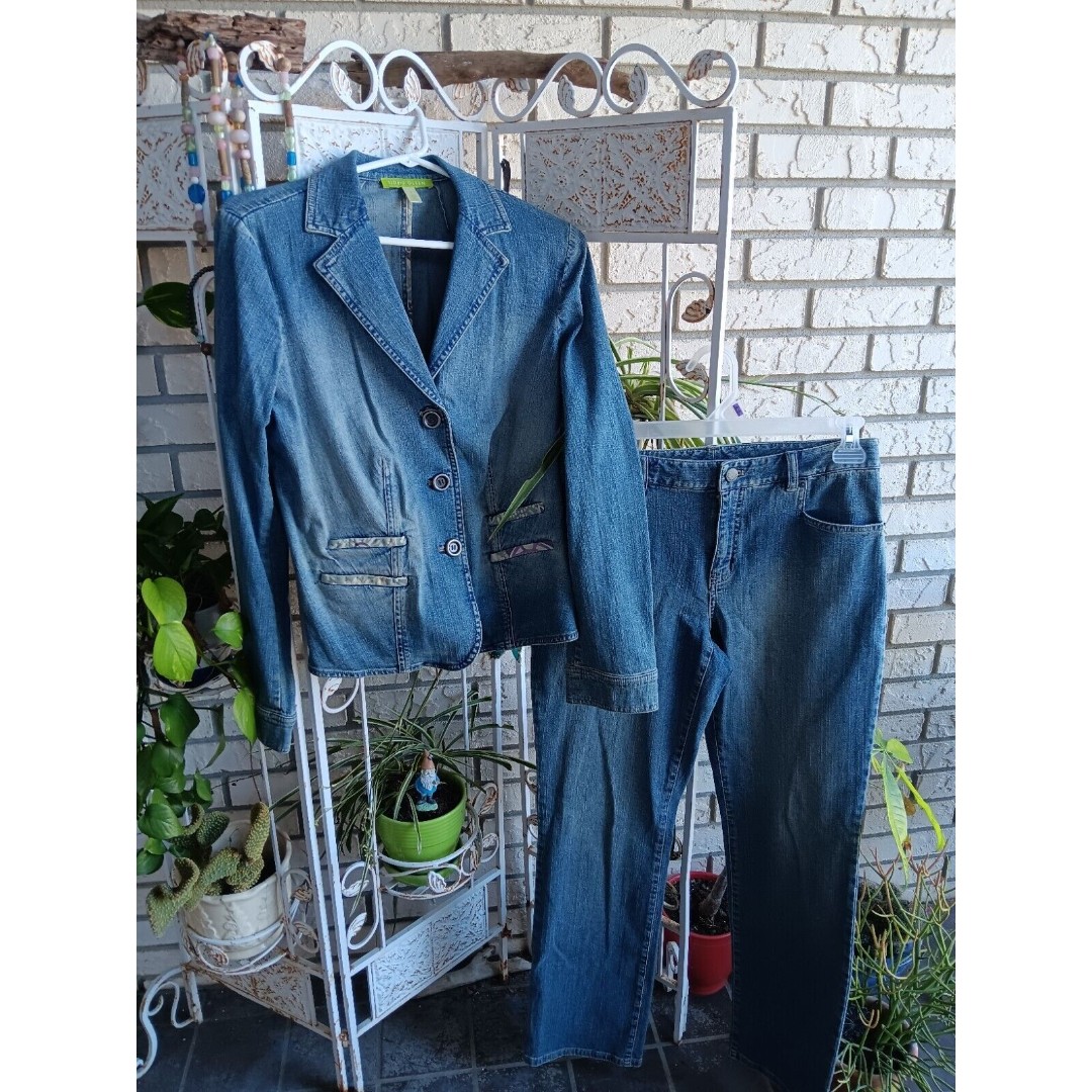 Sigrid Olsen Denim Jacket Fitted Size Small W/ Matching Jeans Size 4