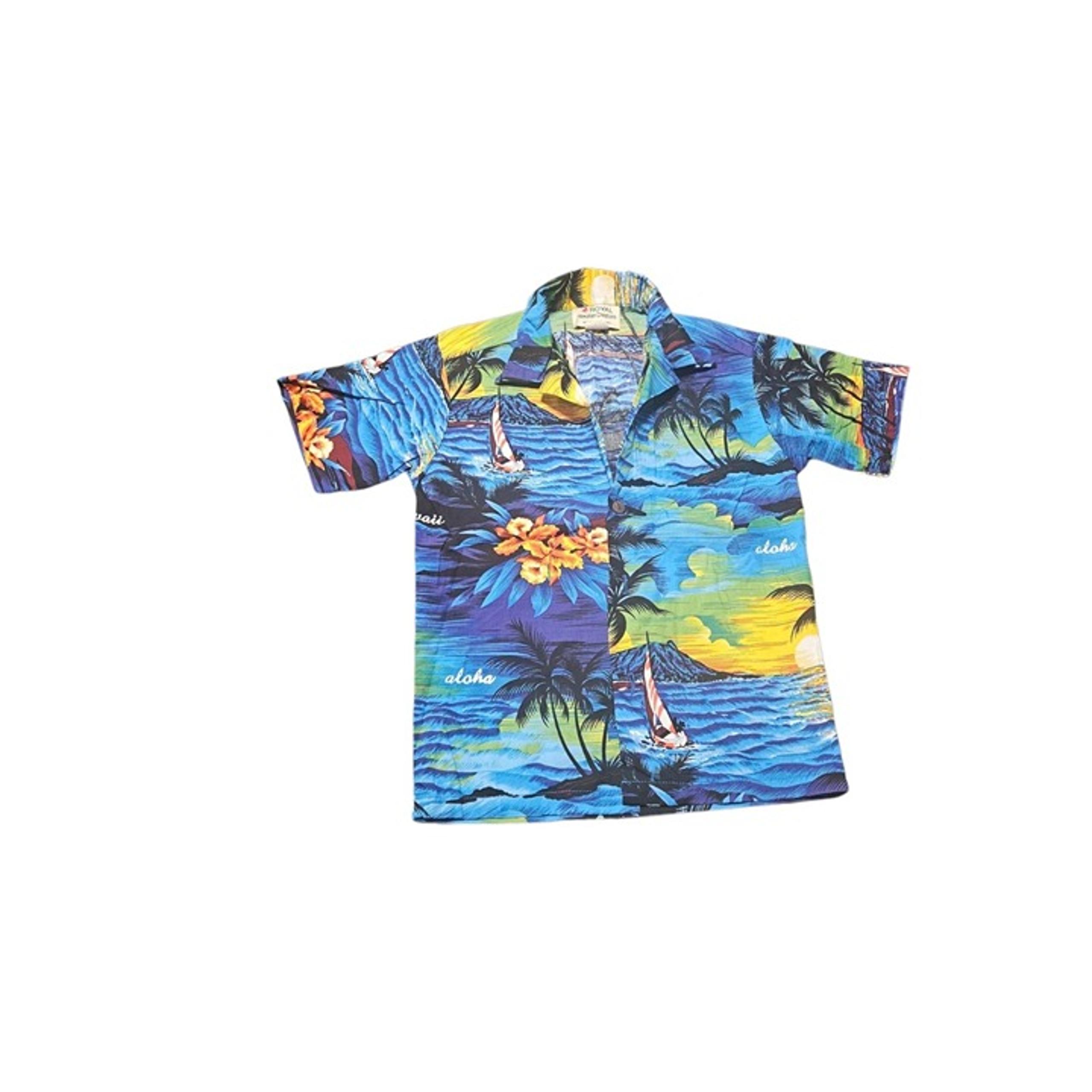 Royal Creations Boys 8 Hawaiian Sailboat Sunset Floral  Blue Short Sleeve Shirt