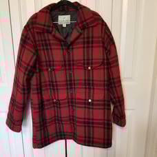 Vintage Haband wool buffalo plaid check button coat quilt lined M L black red