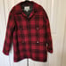 Vintage Haband wool buffalo plaid check button coat quilt lined M L black red