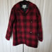 Vintage Haband wool buffalo plaid check button coat quilt lined M L black red