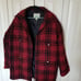 Vintage Haband wool buffalo plaid check button coat quilt lined M L black red