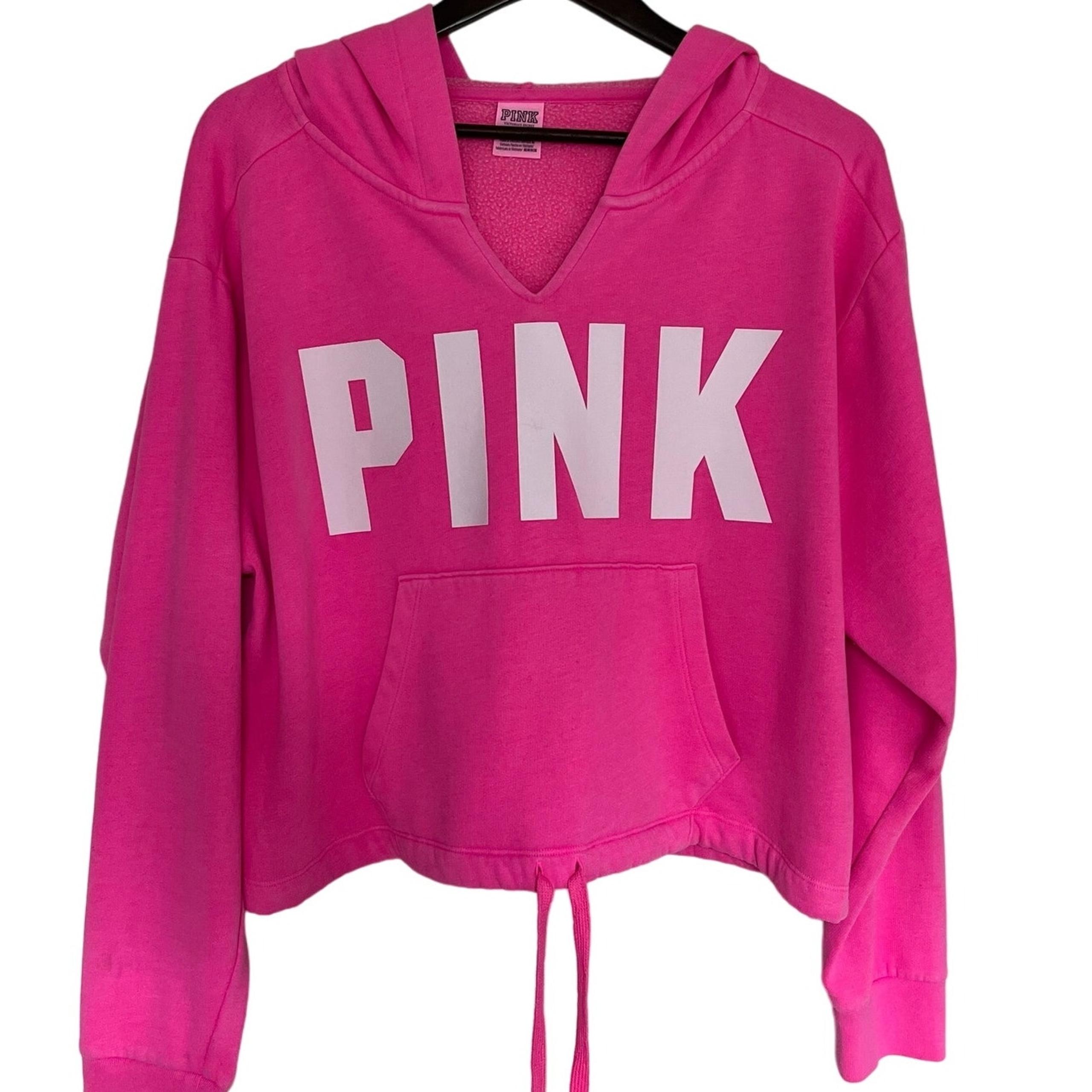 Pink by Victoria Secret Hooded Sweater Pink Size Large Drawstring, Pocket, Logo