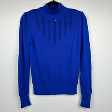 Free People Womens Long Sleeve Mock Neck Royal Blue Cutout Rib Knit Sweater XS