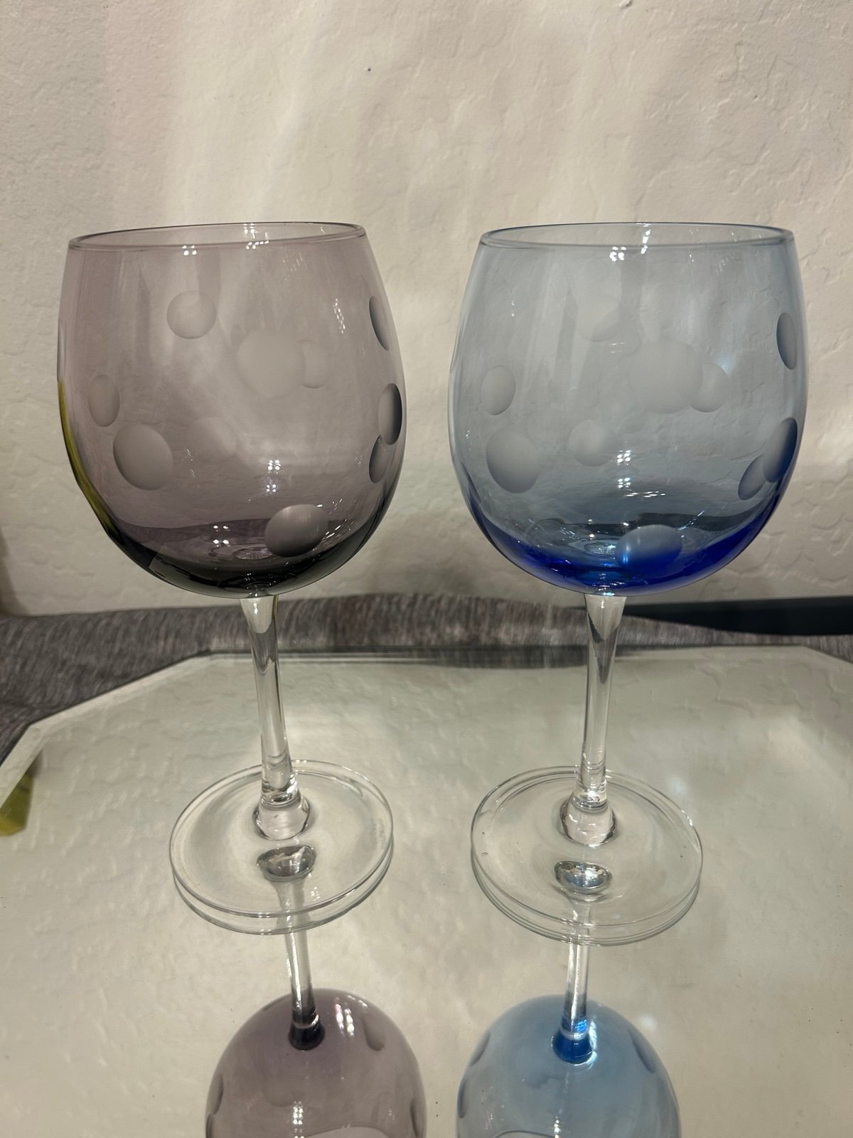 Waterford Marquis Crystal Polka Dot Blue & Purple Wine Glasses Set Of 2