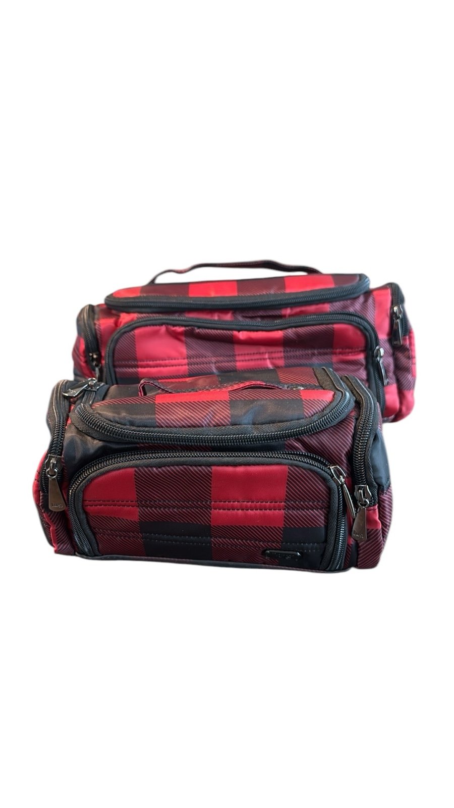 Lug Trolley And Mini Trolley Cosmetic Case Bags In Buffalo Check Red.